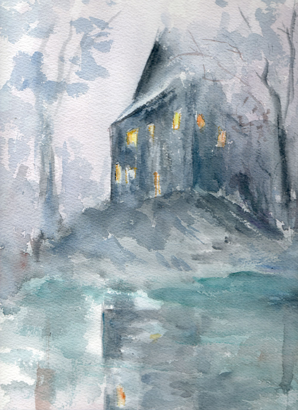 La maison-Usher illustration  mes aquarelles