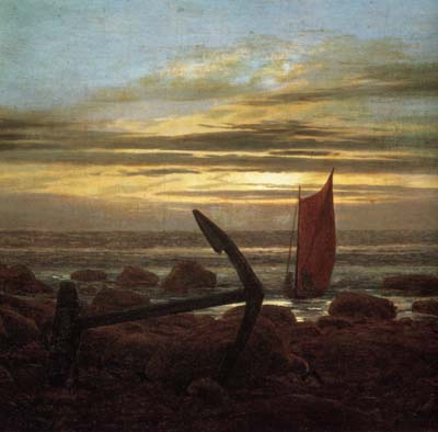 Nuit de lune avec bateaux sur la Baltique Friedrich