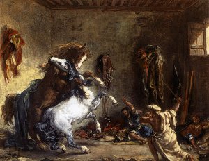 delacroix chevaux se  battant  dans  une   ecurie  